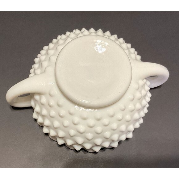 Vtg Fenton Hobnail Milk Glass Handled Sugar Dish w/ Crimped Edges 2.5"H x 5" Dia - Picture 5 of 5